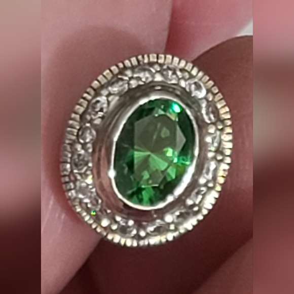 925 sterling green tourmaline diamonds earrings vintage sparkly - Picture 9 of 11